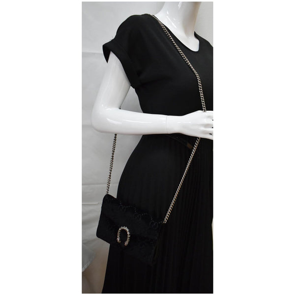 GUCCI Dionysus Mini Velvet GG Monogram Chain Wallet Dark Blue 401231