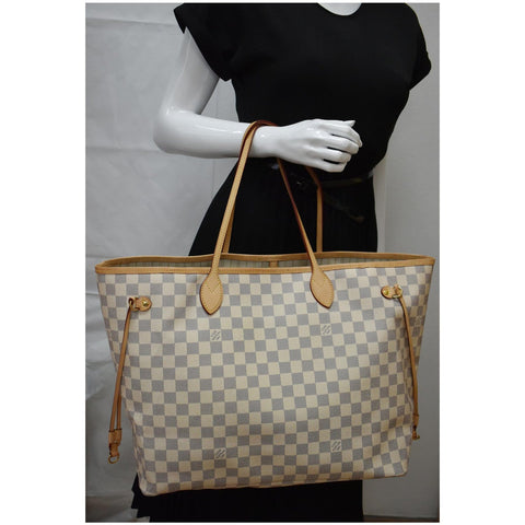 LOUIS VUITTON Neverfull GM Damier Azur Tote Shoulder Bag White