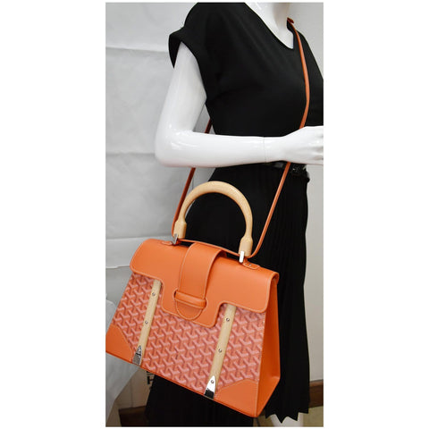 GOYARD Saigon MM Chevron Print Coated Canvas Top Handle Shoulder Bag Orange