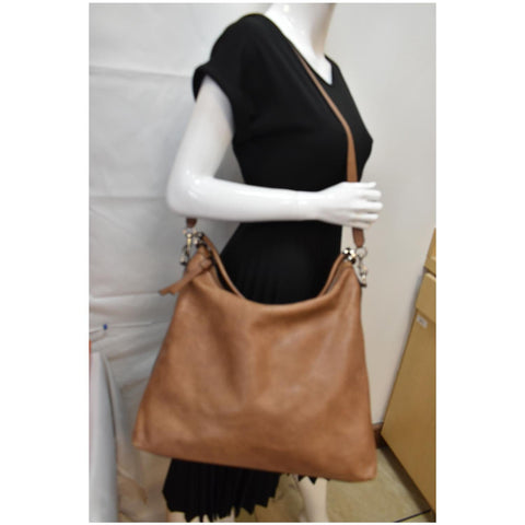 GUCCI Miss GG Pebbled Leather Hobo Bag Brown 323676