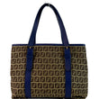 FENDI Zucchino Print Canvas Leather Tote Bag Blue/Brown