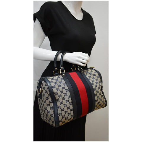 GUCCI Vintage Web Original GG Boston Bag Blue 247205