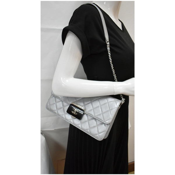 Chanel Beauty Lock Mini Flap Sheepskin Leather Bag silver