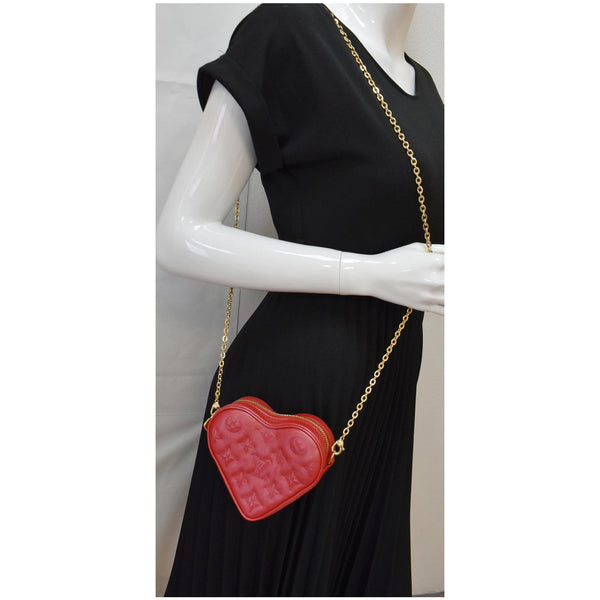 LOUIS VUITTON Heart on Chain Monogram Embossed Crossbody Bag Red