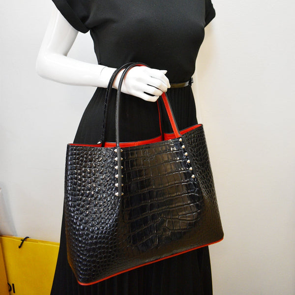 CHRISTIAN LOUBOUTIN Cabarock Croc-Embossed Leather Tote Bag Black