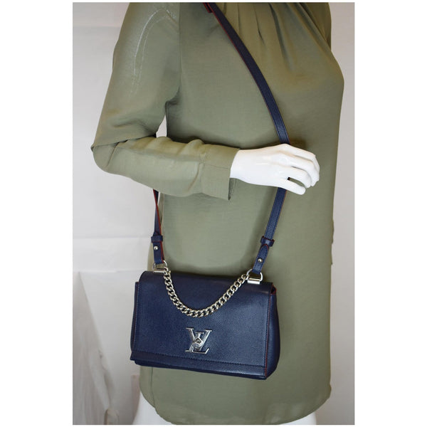 LOUIS VUITTON Lockme II BB Pebbled Leather Shoulder Bag Blue