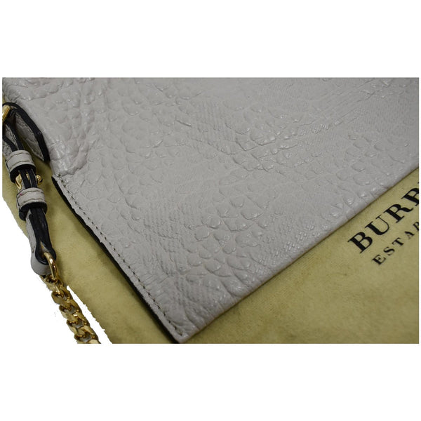 BURBERRY Chichester Embossed Leather Crossbody Clutch Bag White