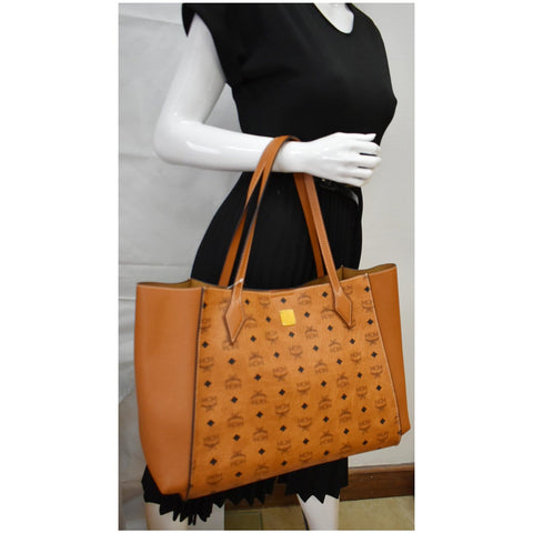 MCM Large Luisa Visetos Monogram Print Shopper Tote Bag Cognac