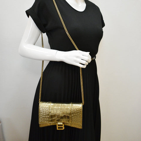 Balenciaga Hourglass Crocodile Leather WOC Crossbody Bag