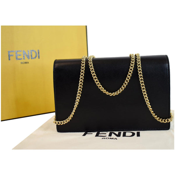 FENDI Vitello F is Envelope Leather Wallet on Chain Crossbody Bag Black