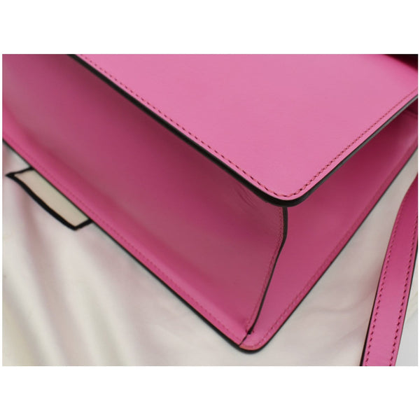 GUCCI Sylvie Medium Web Smooth Leather Top Handle Shoulder Bag Pink 431665