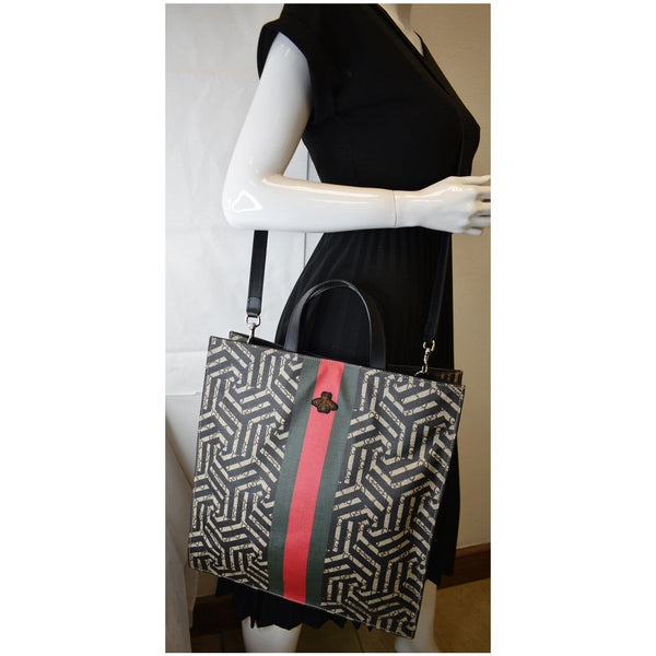 GUCCI Caleido Print Web Canvas Tote Bag Beige/Black 450950