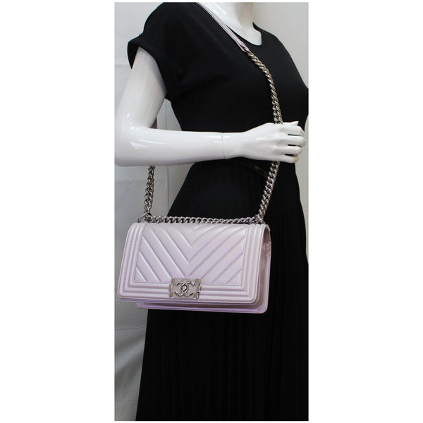 Chanel Medium Boy Flap Chevron Leather Shoulder Bag - Used