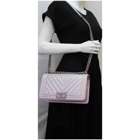 Chanel Medium Boy Flap Chevron Leather Shoulder Bag - Used