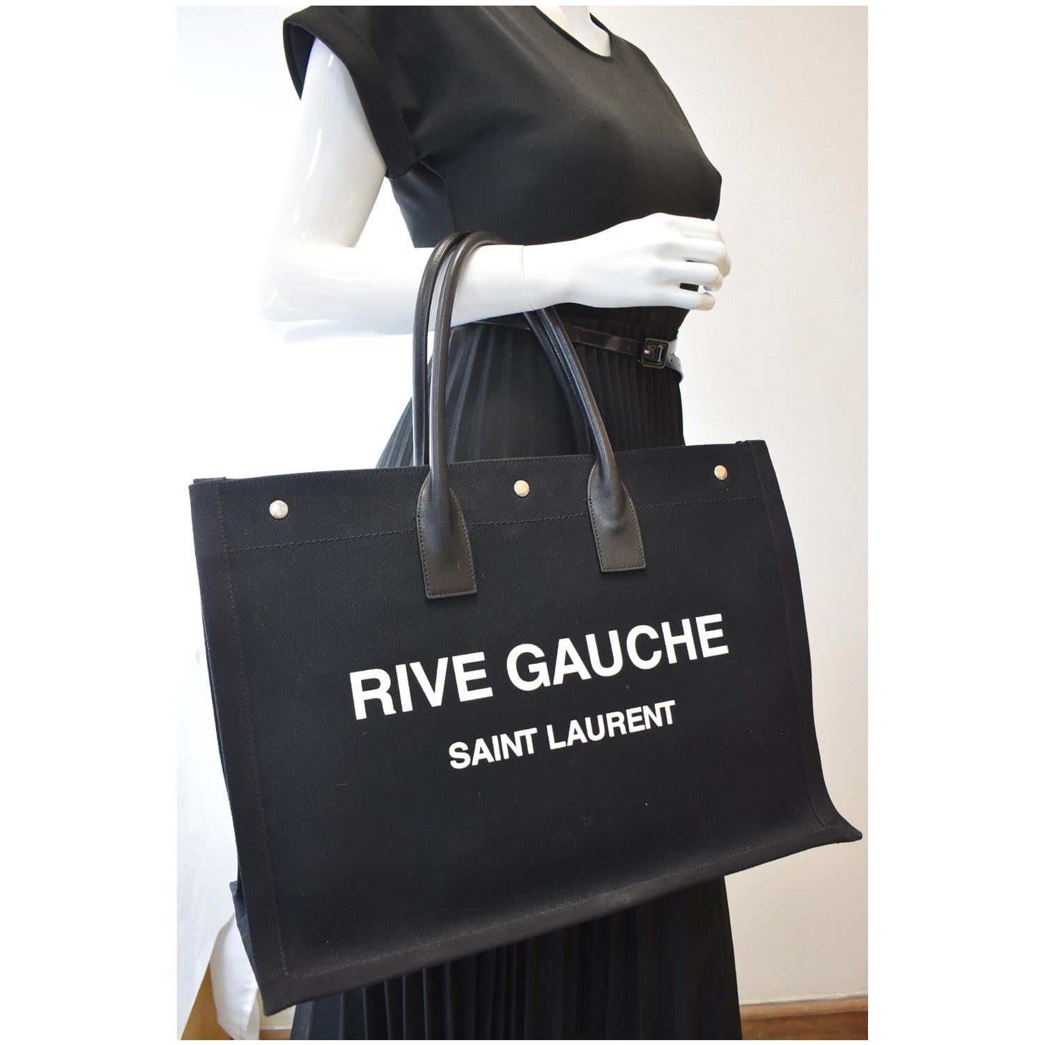 Saint Laurent Black Canvas Logo Tote Bag
