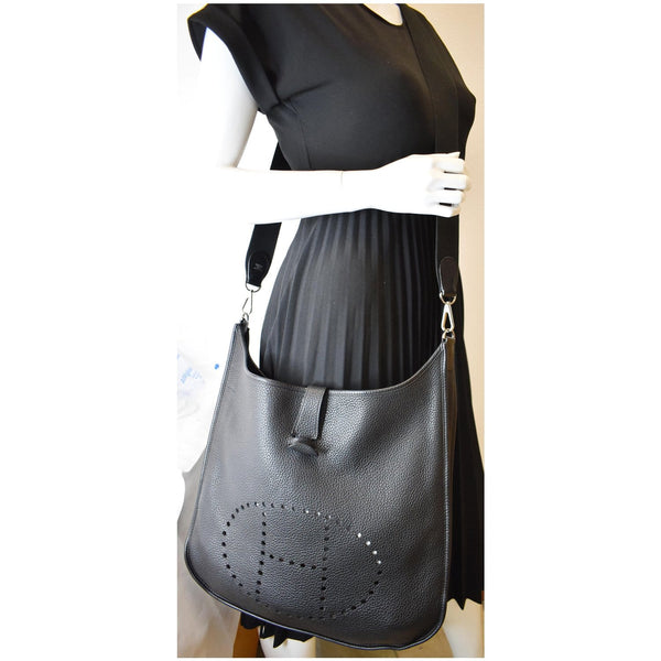 HERMES Evelyne TGM III Clemence Leather Crossbody Bag Black