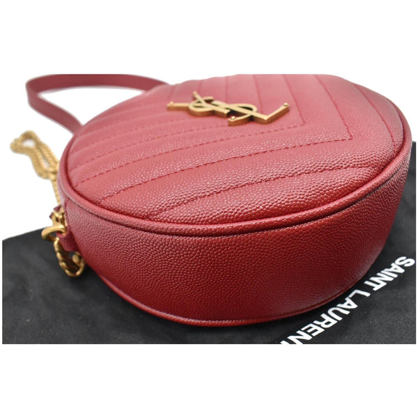 YVES SAINT LAURENT Vinyle Round Chevron Leather Camera Crossbody Bag Red