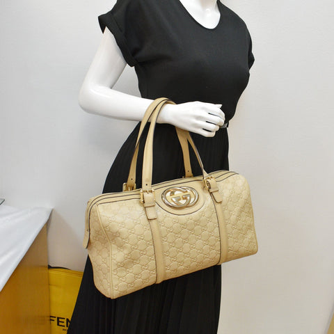 GUCCI Small Britt Guccissima Leather Satchel Bag Beige 170010