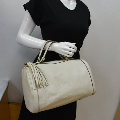 GUCCI Soho Leather Boston Bag White 282302