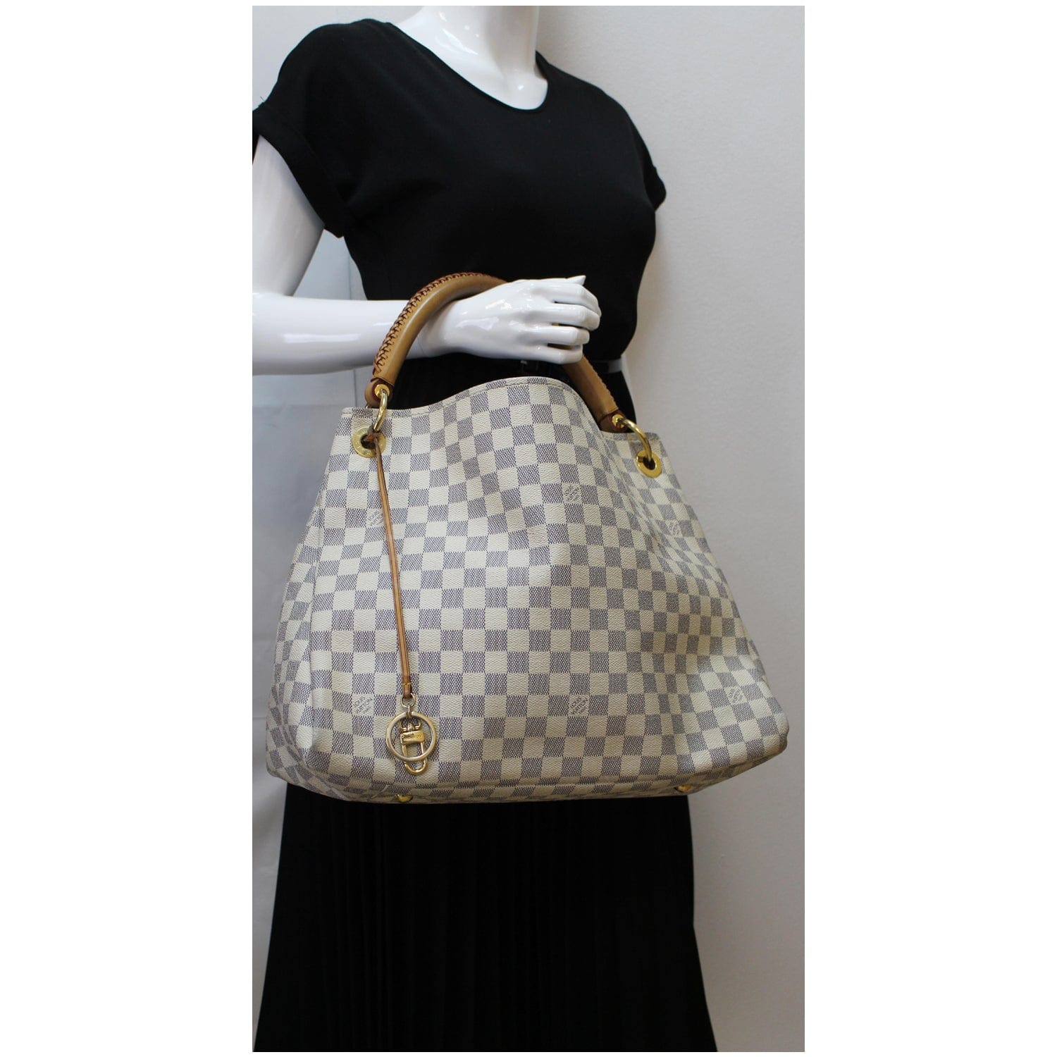 White and Grey Louis Vuitton Damier Azur Artsy MM Bag at 1stDibs