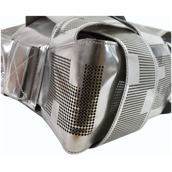 FENDI Crossword Metallic Perforated Leather Shoulder Bag Silver