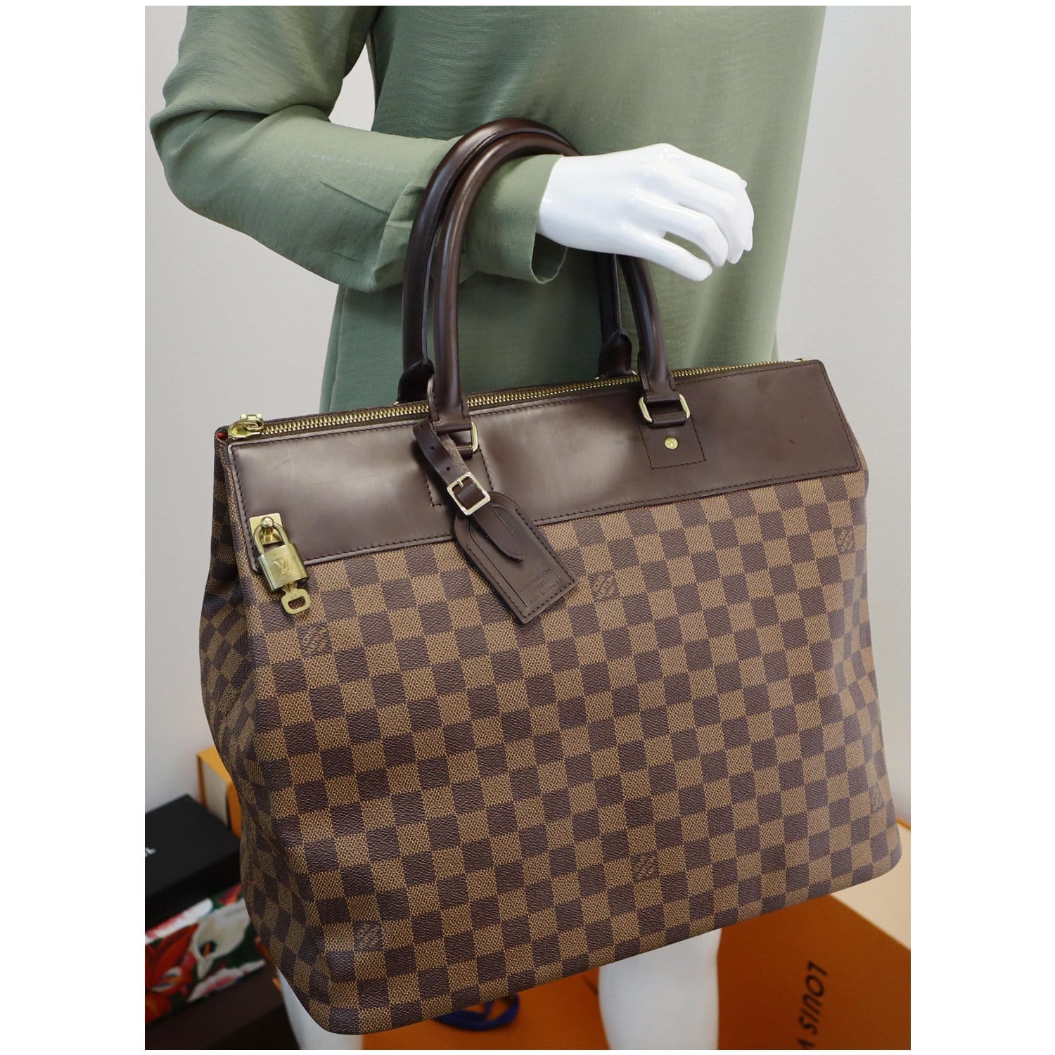 Louis Vuitton Greenwich PM Damier Ebene Travel Tote Bag Brown