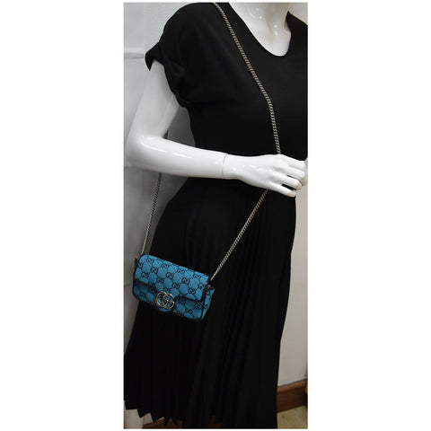 GUCCI GG Marmont Super Mini Matelasse Canvas Crossbody Bag Blue 476433