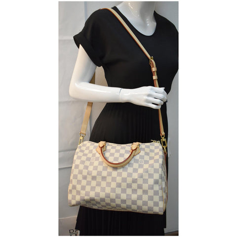 LOUIS VUITTON Speedy 30 Bandouliere Damier Azur Satchel Shoulder Bag White