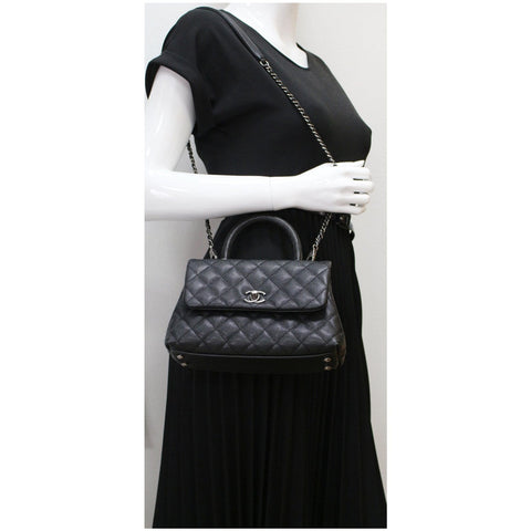 Chanel Coco Mini Top Lizard Handle Caviar Leather Bag