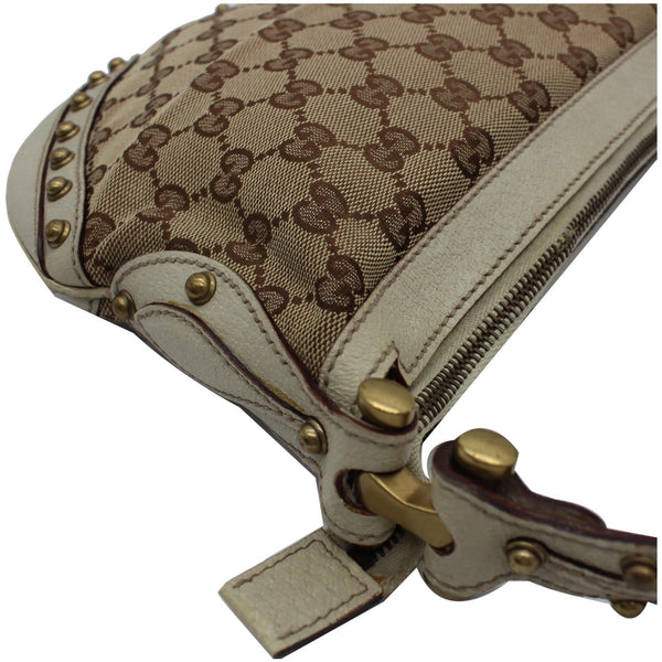 GUCCI Pelham Small GG Canvas Studded Shoulder Bag Beige