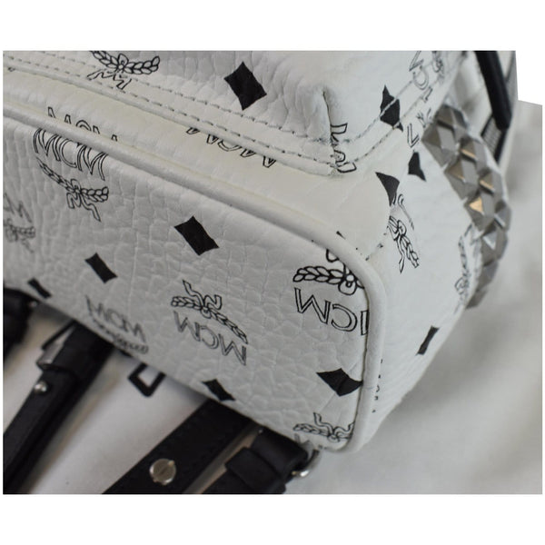 MCM Stark Side Stud Mini Visetos Logo Leather Backpack Bag White