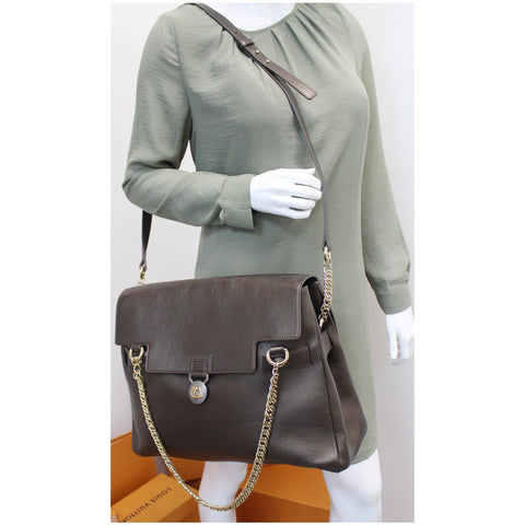 VERSACE Collection Vitello Perlato Leather Messenger Bag Bronze