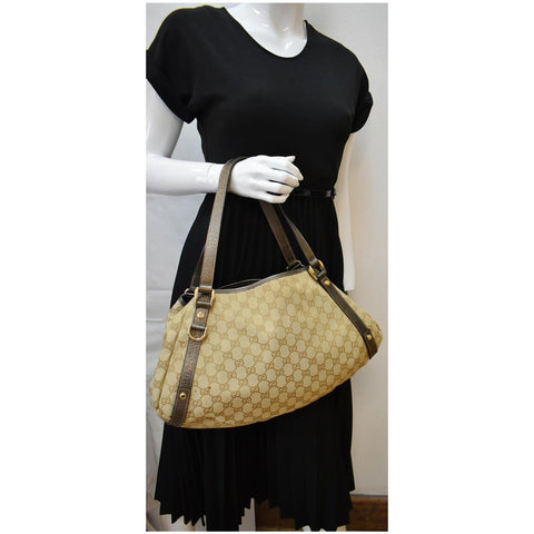 GUCCI Medium Abbey GG Canvas Shoulder Bag Beige 130736