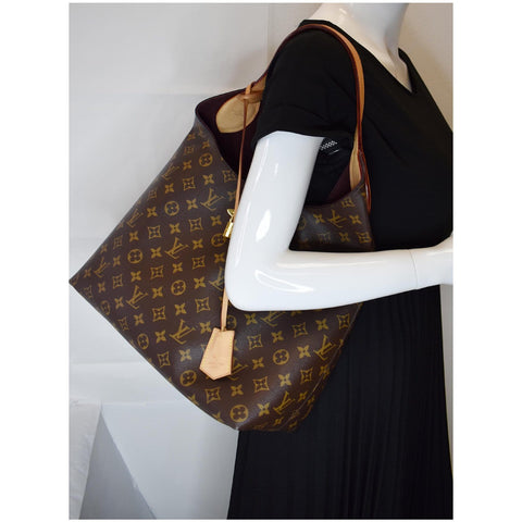 LOUIS VUITTON Flower Monogram Canvas Shoulder Hobo Bag Brown
