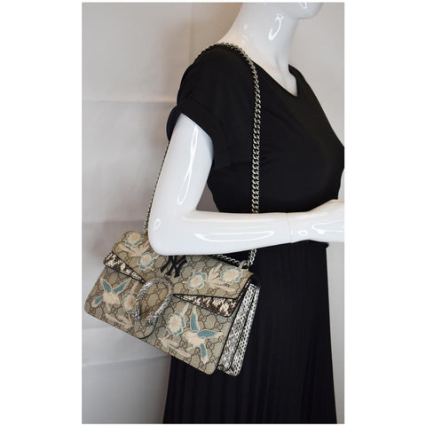GUCCI Dionysus Small Supreme Python NY Yankees Patch Shoulder Bag Beige 400249