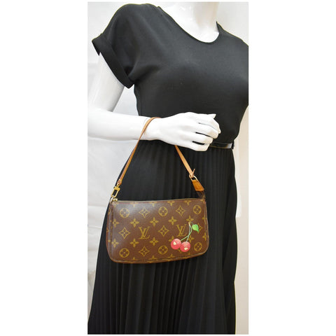 LOUIS VUITTON Cerises Monogram Canvas Pochette Accessoires Pouch Bag Brown