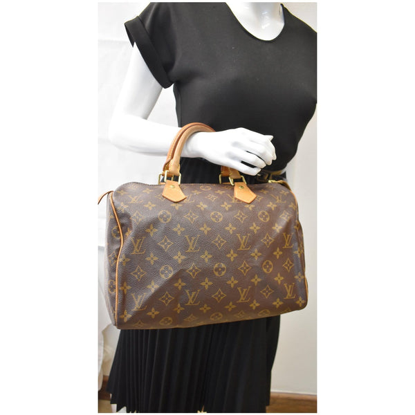 LOUIS VUITTON Speedy 30 Monogram Canvas Satchel Bag Brown