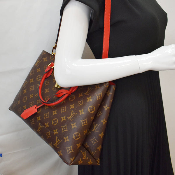 LOUIS VUITTON Flower Monogram Canvas Tote Bag Red