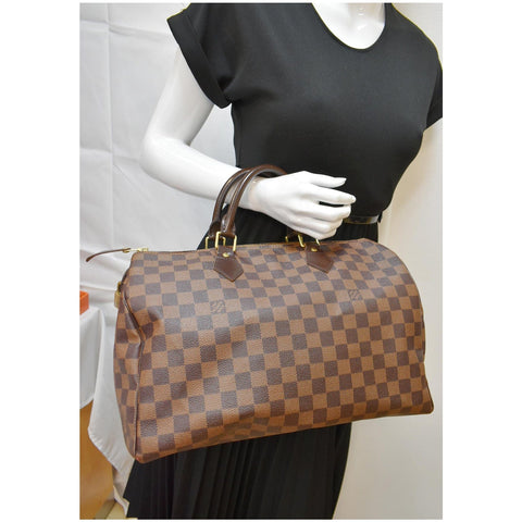 LOUIS VUITTON Speedy 35 Damier Ebene Satchel Bag Brown