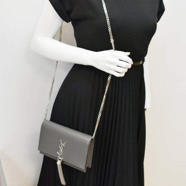 YVES SAINT LAURENT Small Kate Tassel Leather Shoulder Bag Grey - Hot Deals