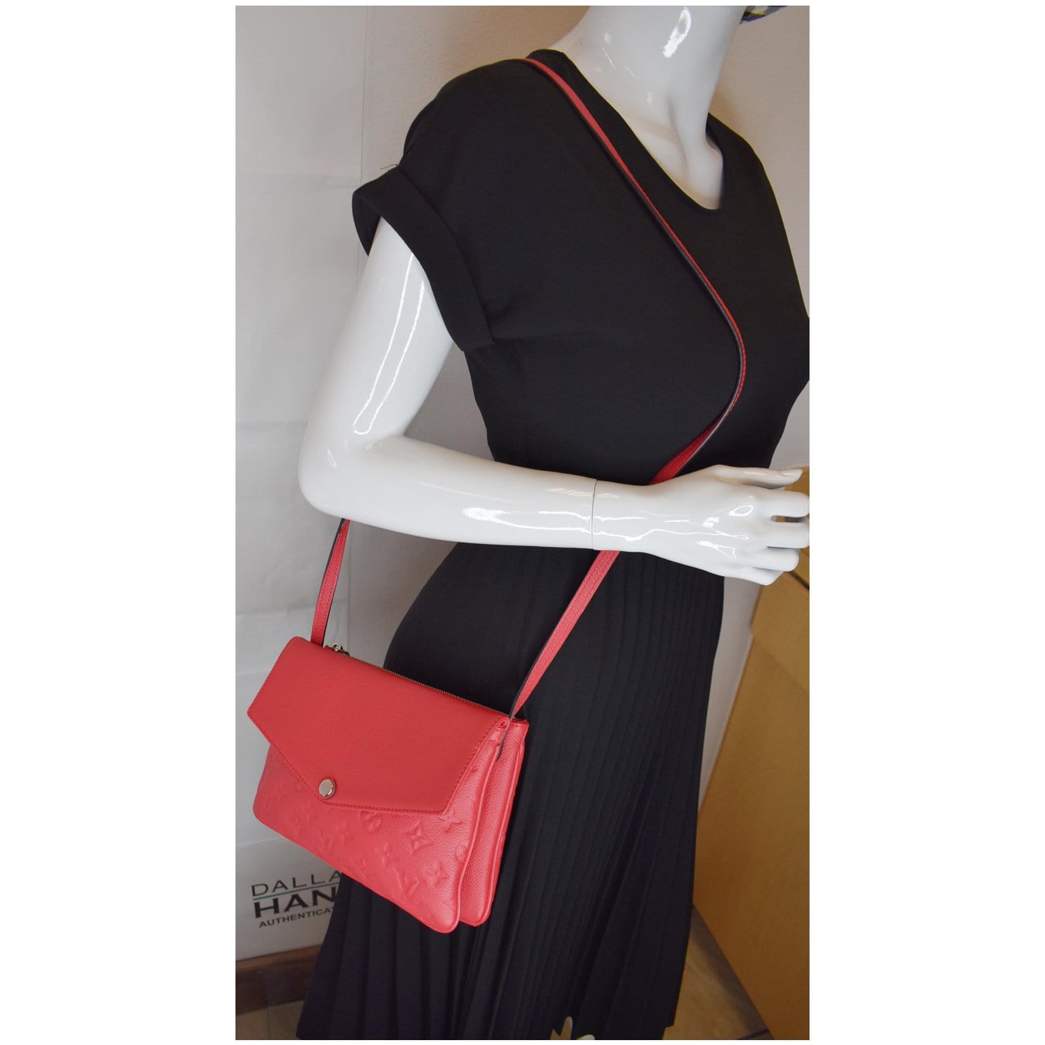 ❤ Louis Vuitton Twice ❤ Empreinte Leather Handbag Monogram Crossbody Dahlia  Red