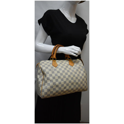 LOUIS VUITTON Speedy 30 Damier Azur Satchel Bag White