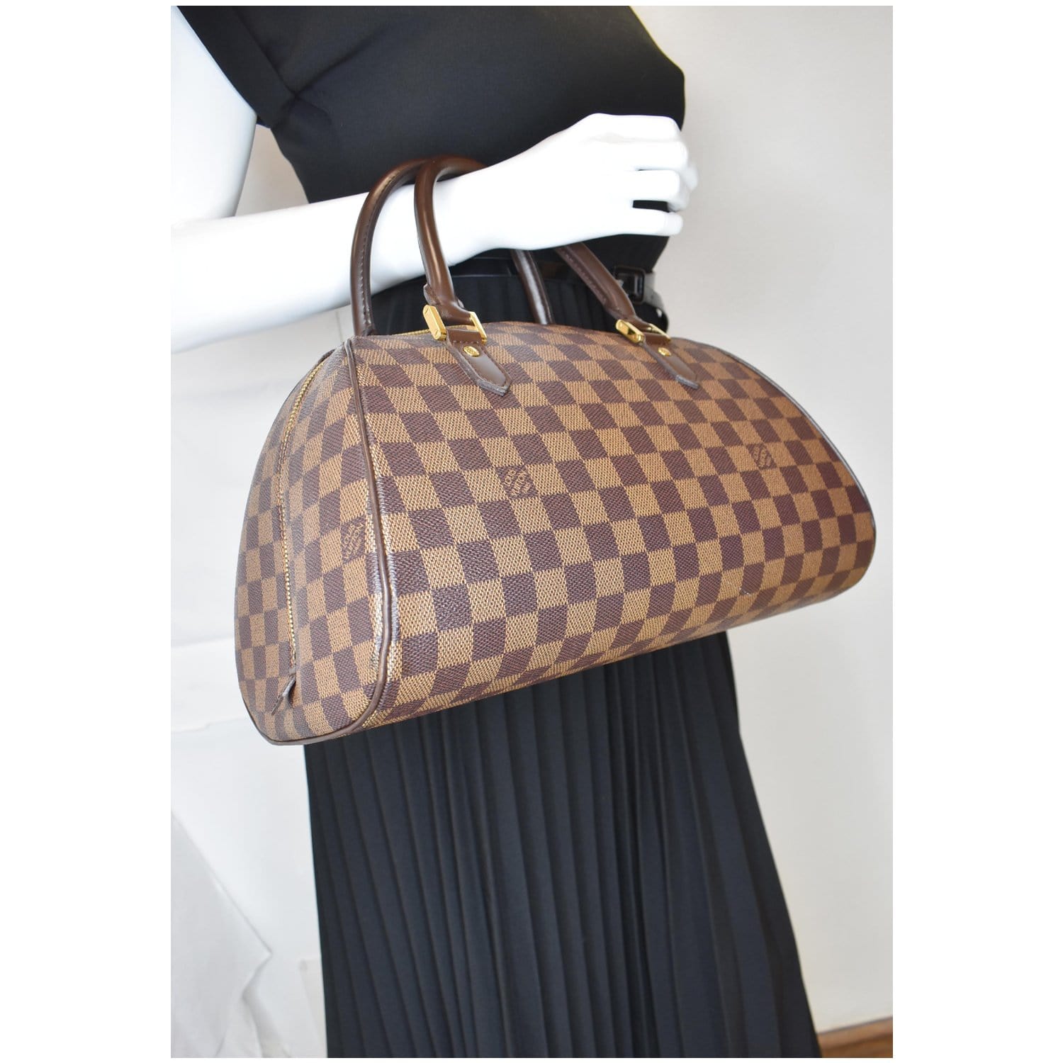 LOUIS VUITTON Ribera MM Damier Ebene Satchel Bag Brown