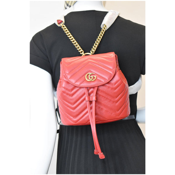 GUCCI GG Marmont Matelasse Leather Backpack Bag Red 528129