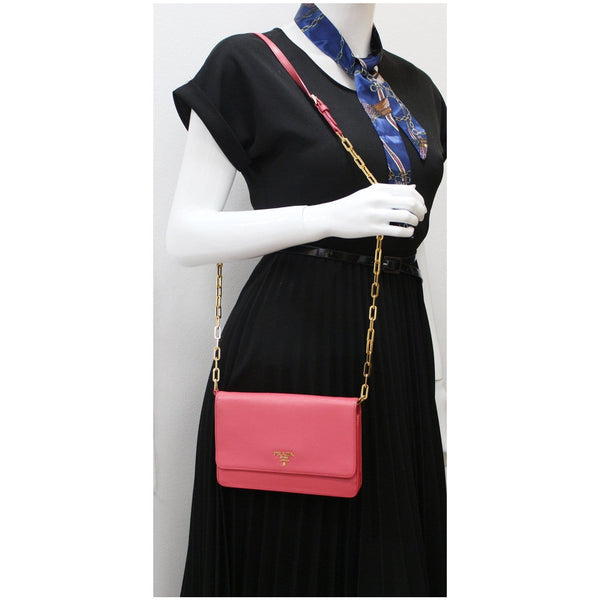 Prada Saffiano Metal Leather Wallet on Chain Shoulder bag | DDH