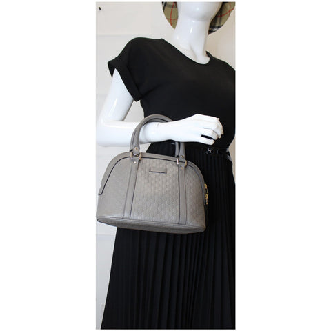 GUCCI Mini Dome Micro Guccissima Leather Shoulder Bag Grey 449654