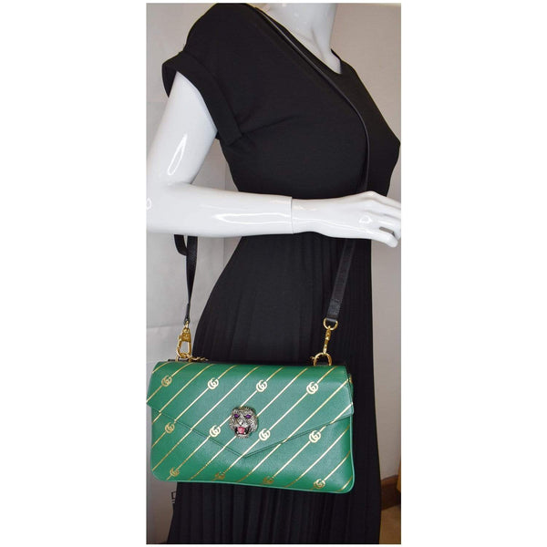 GUCCI Thiara Medium Double Smooth Leather Shoulder Bag Green/Black 524822
