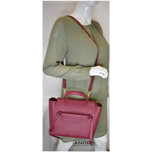 CELINE Micro Belt Grained Calfskin 2Way Shoulder Bag Ruby