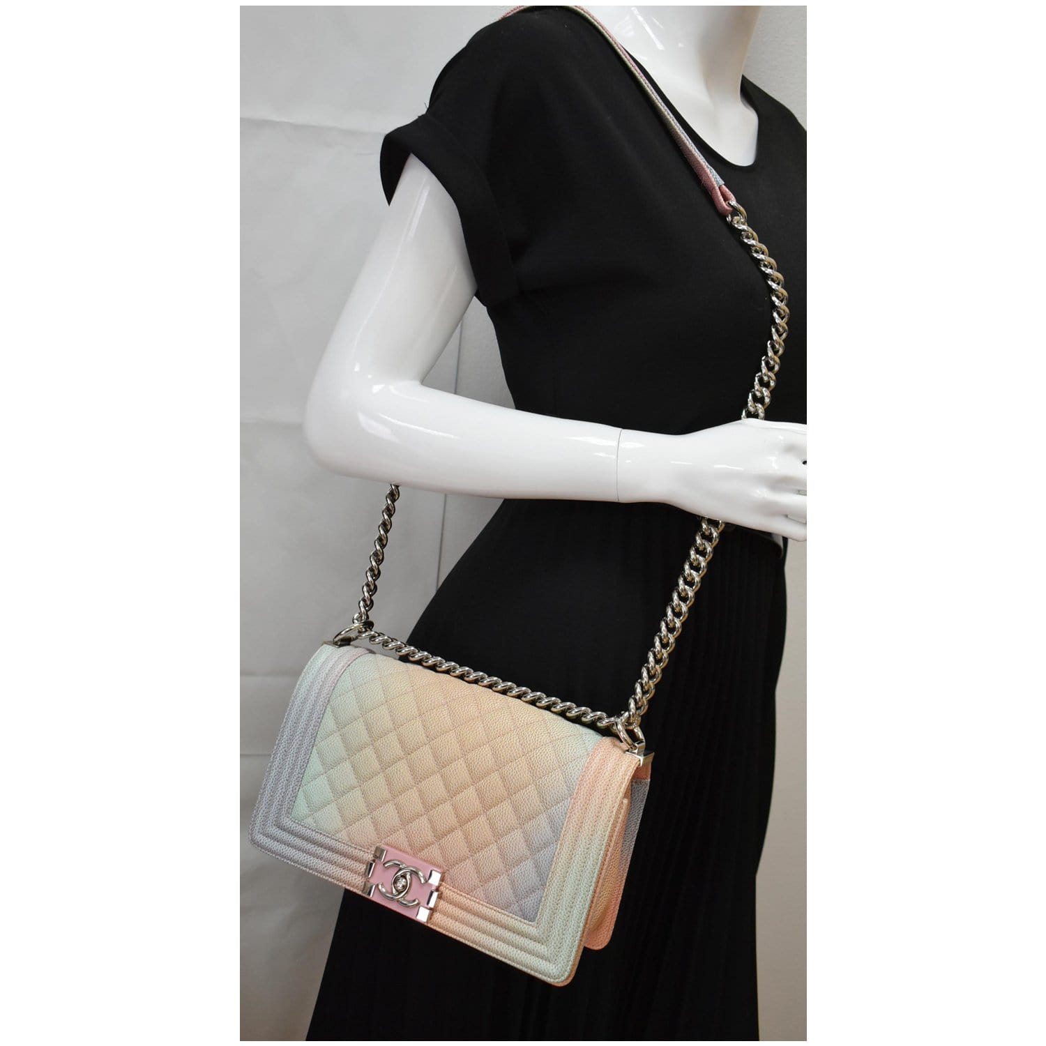 Chanel White Quilted Lambskin Rainbow Coco Handle Bag Mini Q6B4791IW9000