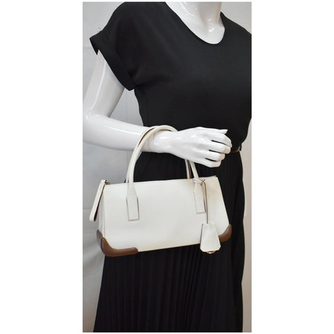 PRADA Leather Top Handle Bag White